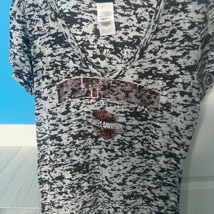 Harley-Davidson Black and White Camouflage V-Neck Tee
